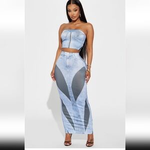 Fashion Nova A denim ways skirt set Large